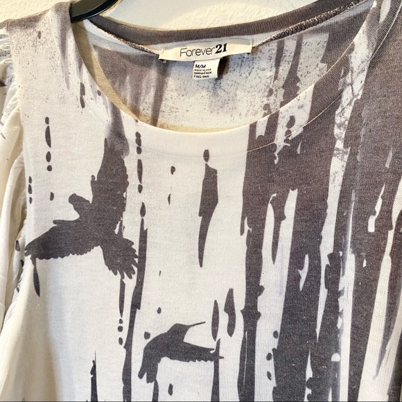 Monochrome Bird Patterned Forever 21 Top - Picture 4 of 4